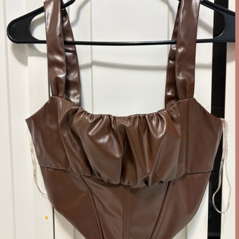 Brown Faux Leather Corset Top